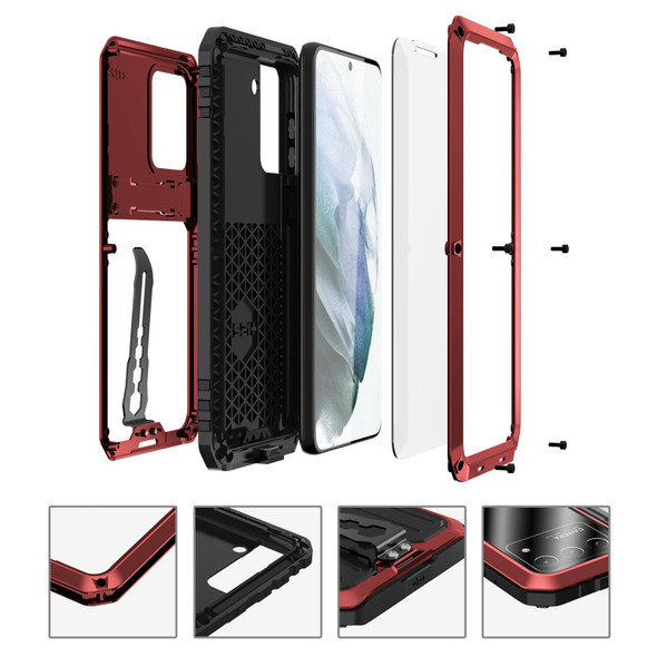 Samsung Galaxy S21 Ultra 5G Armor Shockproof Splash-proof Dust-proof Phone Case with Holder(Red)