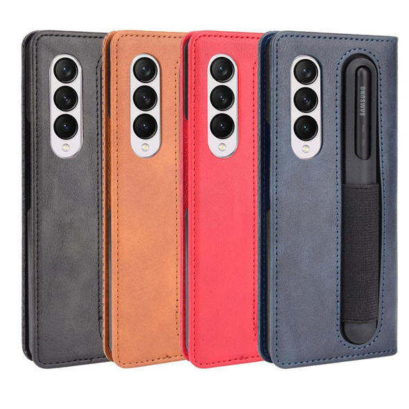 Samsung Galaxy Z Fold3 5G Retro Crazy Horse Texture Horizontal Flip Leather Case with Pen Slot(Red)