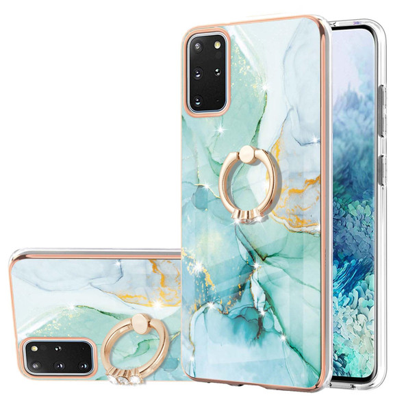 Samsung Galaxy S20+ Electroplating Marble Pattern IMD TPU Shockproof Case with Ring Holder(Green 003)