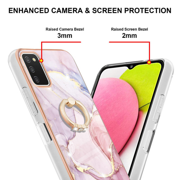 Samsung Galaxy A03s 166mm Electroplating Marble Pattern IMD TPU Shockproof Case with Ring Holder(Rose Gold 005)