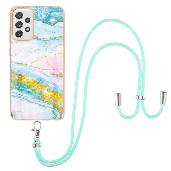 Samsung Galaxy A72 5G / 4G Electroplating Marble Pattern IMD TPU Shockproof Case with Neck Lanyard(Green 004)