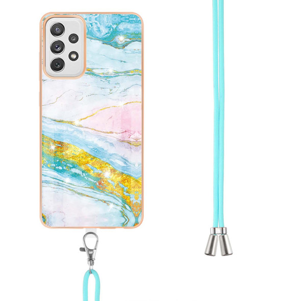 Samsung Galaxy A72 5G / 4G Electroplating Marble Pattern IMD TPU Shockproof Case with Neck Lanyard(Green 004)