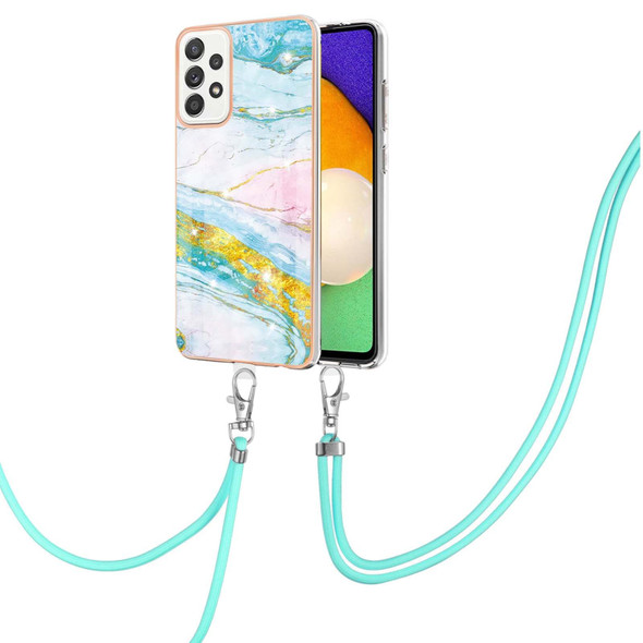 Samsung Galaxy A52 5G / 4G Electroplating Marble Pattern IMD TPU Shockproof Case with Neck Lanyard(Green 004)