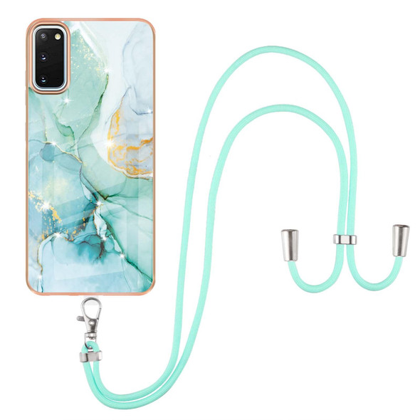 Samsung Galaxy S20 Electroplating Marble Pattern IMD TPU Shockproof Case with Neck Lanyard(Green 003)