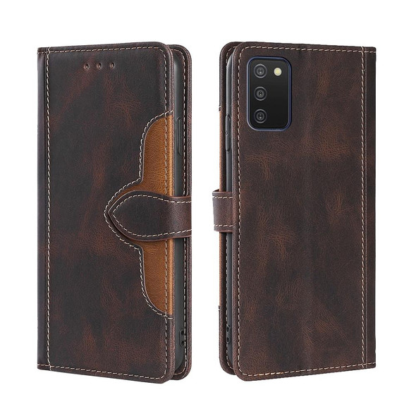 Samsung Galaxy A03s (164.2mm) Skin Feel Straw Hat Magnetic Buckle Horizontal Flip PU Leather Case with Holder & Card Slots & Wallet(Brown)