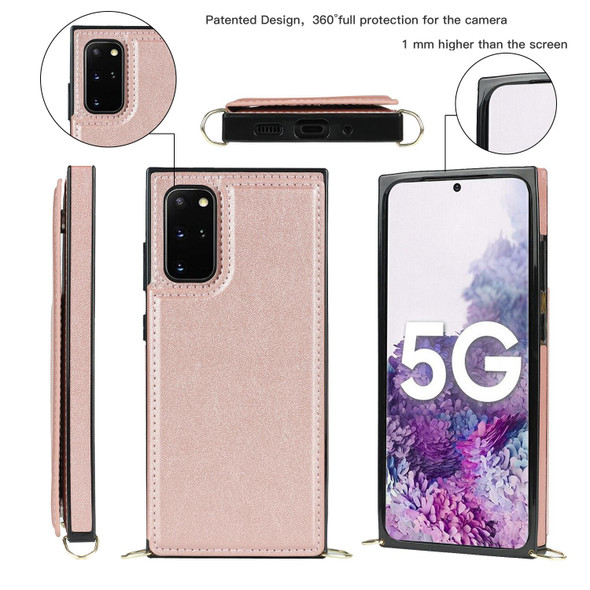 Samsung Galaxy S20+ Cross-body Square Double Buckle Flip Card Bag TPU+PU Case with Card Slots & Wallet & Photo & Strap(Rose Gold)