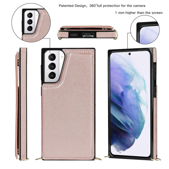 Samsung Galaxy S21+ 5G Cross-body Square Double Buckle Flip Card Bag TPU+PU Case with Card Slots & Wallet & Photo & Strap(Rose Gold)