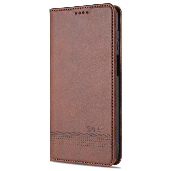 Samsung Galaxy M32 Global AZNS Magnetic Calf Texture Horizontal Flip Leather Case with Card Slots & Holder & Wallet(Dark Brown)