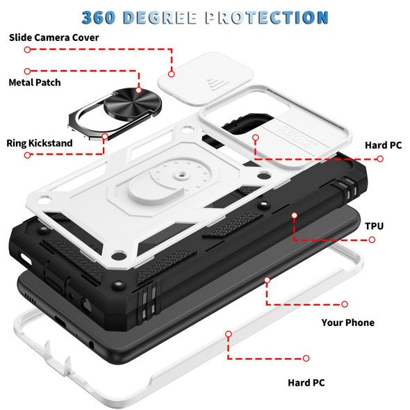 Samsung Galaxy A52 Sliding Camera Cover Design TPU + PC Protective Case with 360 Degree Rotating Holder & Card Slot(White+Black)