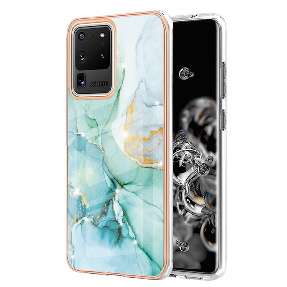 Samsung Galaxy S20 Ultra Electroplating Marble Pattern Dual-side IMD TPU Shockproof Case(Green 003)