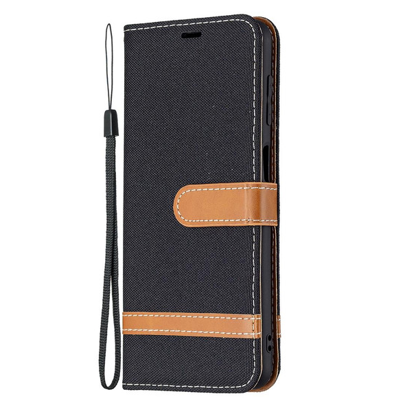 Samsung Galaxy M32 Color Matching Denim Texture Horizontal Flip Leather Case with Holder & Card Slots & Wallet & Lanyard(Black)