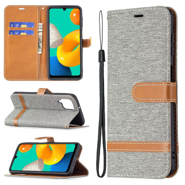 Samsung Galaxy M32 Color Matching Denim Texture Horizontal Flip Leather Case with Holder & Card Slots & Wallet & Lanyard(Gray)