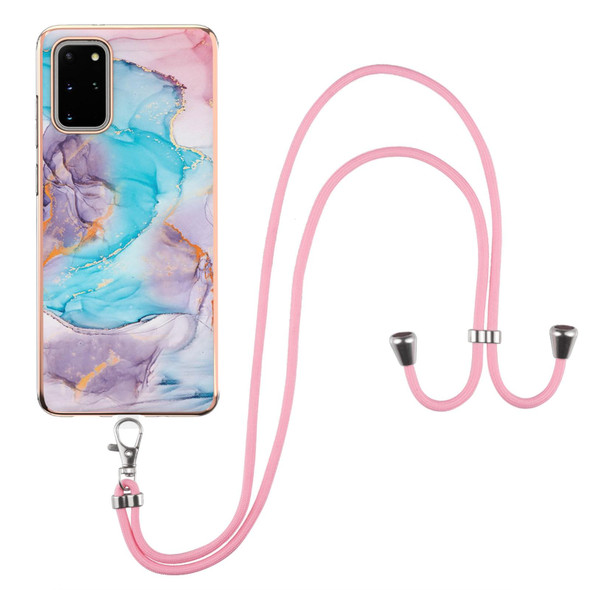 Samsung Galaxy S20+ Electroplating Pattern IMD TPU Shockproof Case with Neck Lanyard(Milky Way Blue Marble)