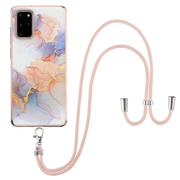 Samsung Galaxy S20+ Electroplating Pattern IMD TPU Shockproof Case with Neck Lanyard(Milky Way White Marble)