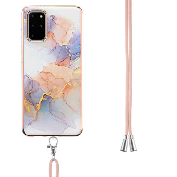 Samsung Galaxy S20+ Electroplating Pattern IMD TPU Shockproof Case with Neck Lanyard(Milky Way White Marble)