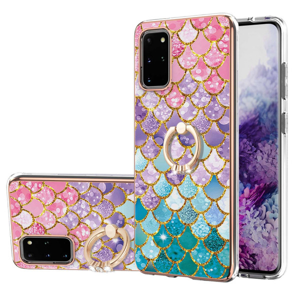 Samsung Galaxy S20+ Electroplating Pattern IMD TPU Shockproof Case with Rhinestone Ring Holder(Colorful Scales)