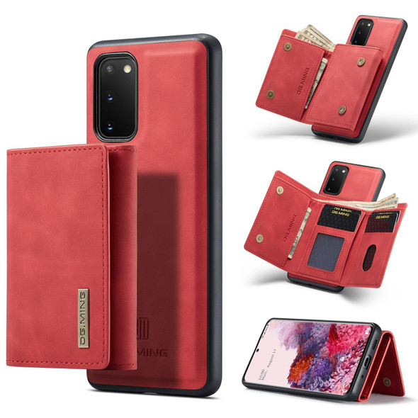 Samsung Galaxy S20 DG.MING M1 Series 3-Fold Multi Card Wallet + Magnetic Back Cover Shockproof Case with Holder Function(Red)