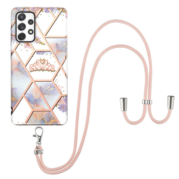 Samsung Galaxy A72 5G / 4G Electroplating Splicing Marble Flower Pattern TPU Shockproof Case with Lanyard(Imperial Crown)