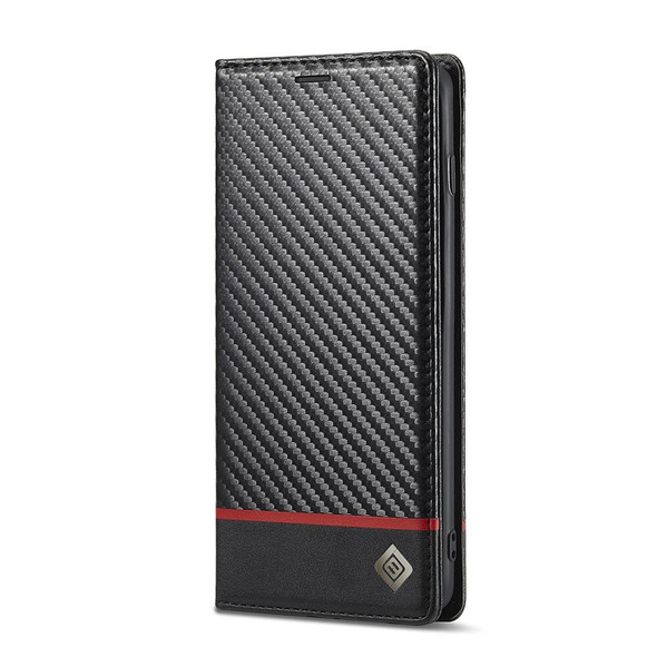 LC.IMEEKE Carbon Fiber PU + TPU Horizontal Flip Leather Case with Holder & Card Slot & Wallet - Samsung Galaxy S10+(Horizontal Black)