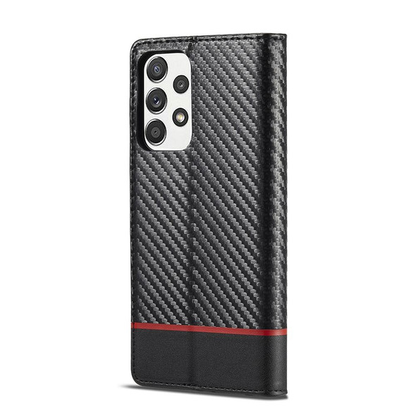 LC.IMEEKE Carbon Fiber PU + TPU Horizontal Flip Leather Case with Holder & Card Slot & Wallet - Samsung Galaxy A72 5G / 4G(Horizontal Black)