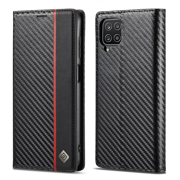 LC.IMEEKE Carbon Fiber PU + TPU Horizontal Flip Leather Case with Holder & Card Slot & Wallet - Samsung Galaxy A12 5G(Vertical Black)