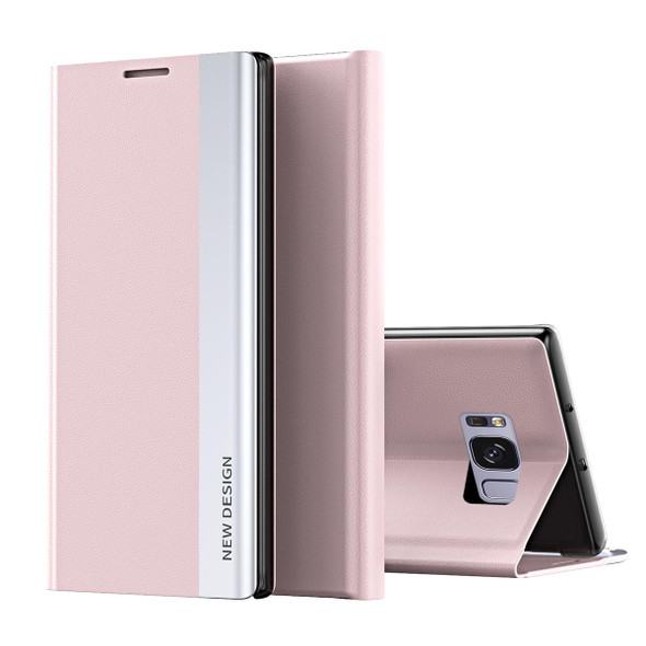 Samsung Galaxy S8 Plus Side Electroplated Magnetic Ultra-Thin Horizontal Flip Leather Case with Holder(Pink)