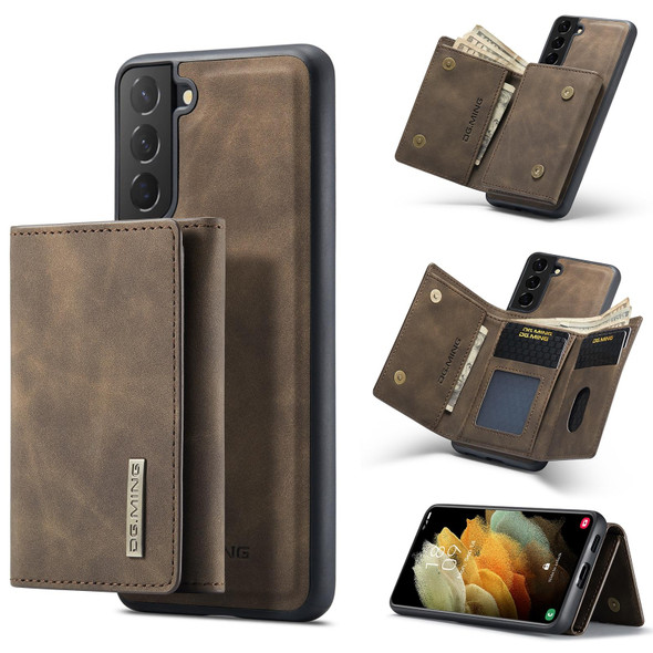 Samsung Galaxy S21+ DG.MING M1 Series 3-Fold Multi Card Wallet + Magnetic Back Cover Shockproof Case with Holder Function(Coffee)