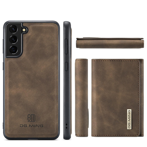 Samsung Galaxy S21+ DG.MING M1 Series 3-Fold Multi Card Wallet + Magnetic Back Cover Shockproof Case with Holder Function(Coffee)