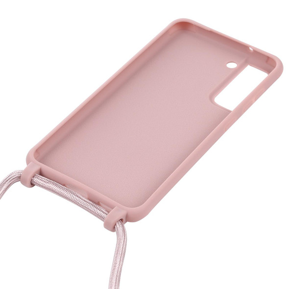 Samsung Galaxy S21 FE Candy Colors TPU Protective Case with Lanyard(Rose Gold)