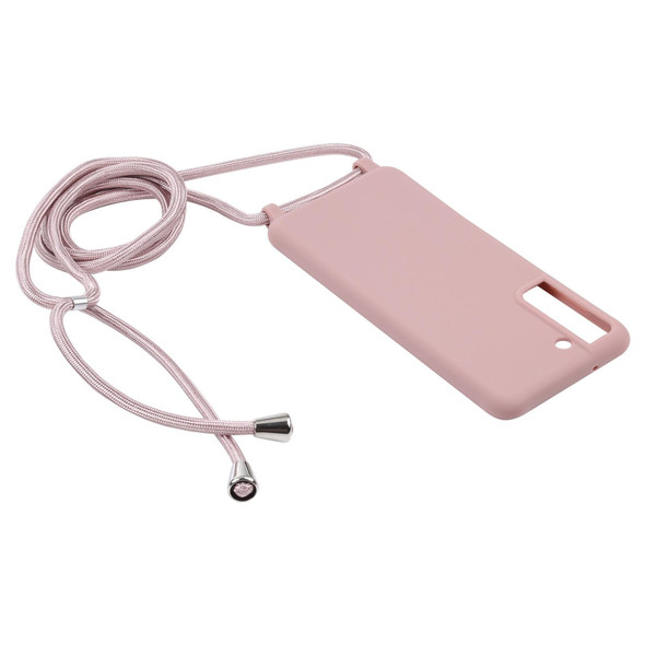 Samsung Galaxy S21 FE Candy Colors TPU Protective Case with Lanyard(Rose Gold)