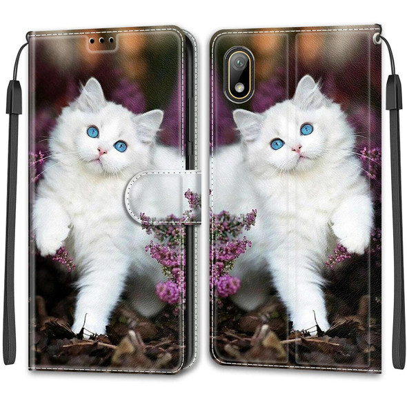 Huawei Y5 2019 / Honor 8S Voltage Colored Drawing Magnetic Clasp Horizontal Flip PU Leather Case with Holder & Card Slots(C08 Flower Bush Big White Cat)