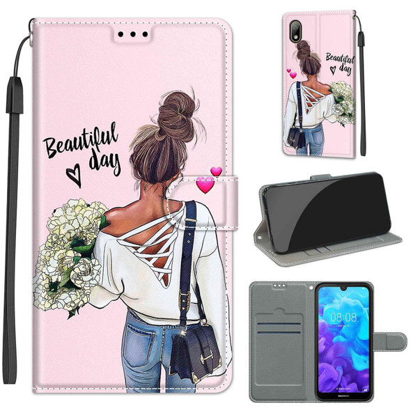 Huawei Y5 2019 / Honor 8S Voltage Colored Drawing Magnetic Clasp Horizontal Flip PU Leather Case with Holder & Card Slots(C09 Hug Flower)