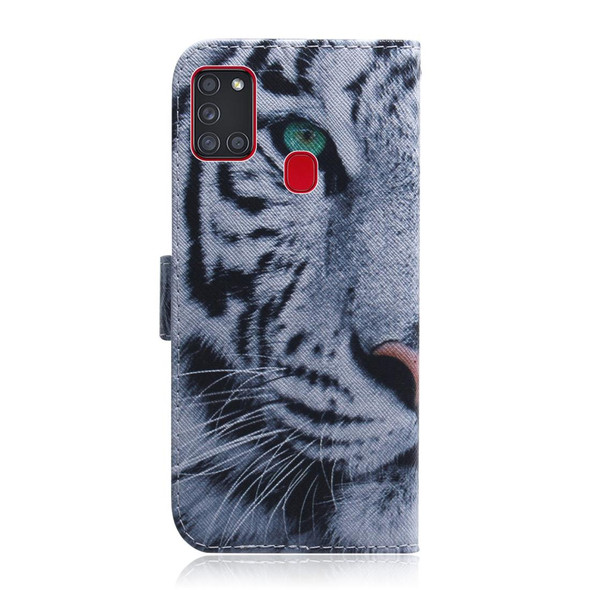 Samsung Galaxy A21s Colored Drawing Horizontal Flip Leather Case with Holder & Card Slot & Wallet(Tiger)