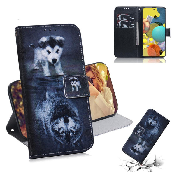 Samsung Galaxy A51 5G Colored Drawing Horizontal Flip Leather Case with Holder & Card Slot & Wallet(Wolf and Dog)
