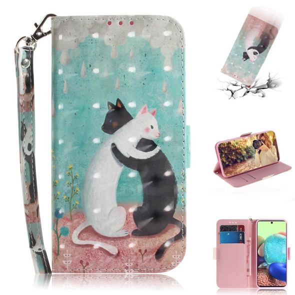 Samsung Galaxy A71 5G 3D Painted Pattern Magnetic Attraction Horizontal Flip Leather Case with Holder & Card Slot & Wallet & Lanyard(Black White Cat)
