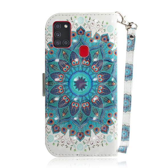 Samsung Galaxy A21s 3D Painted Pattern Magnetic Attraction Horizontal Flip Leather Case with Holder & Card Slot & Wallet & Lanyard(Peacock Wreath)