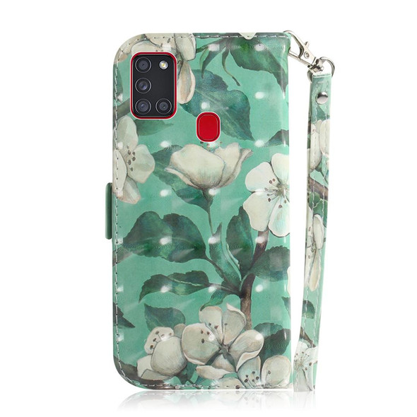 Samsung Galaxy A21s 3D Painted Pattern Magnetic Attraction Horizontal Flip Leather Case with Holder & Card Slot & Wallet & Lanyard(Watercolor Flowers)