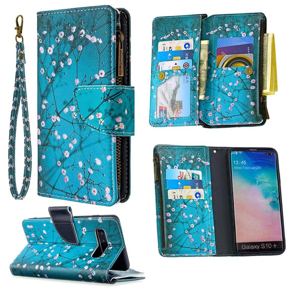 Samsung Galaxy S10 Plus Colored Drawing Pattern Zipper Horizontal Flip Leather Case with Holder & Card Slots & Wallet(Plum Blossom)