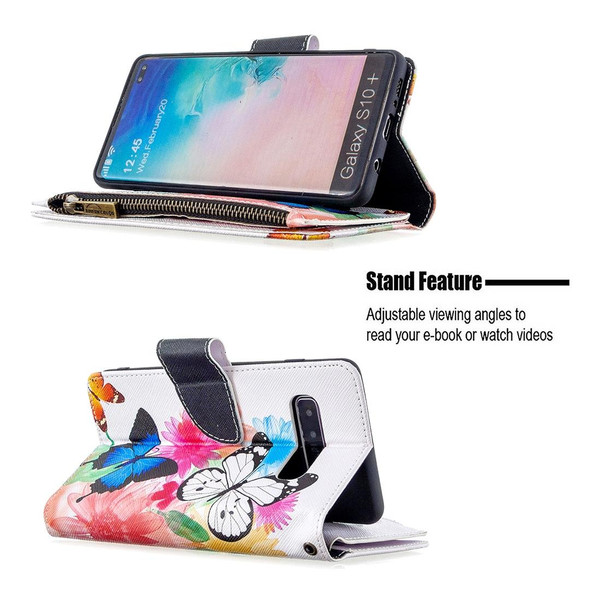 Samsung Galaxy S10 Plus Colored Drawing Pattern Zipper Horizontal Flip Leather Case with Holder & Card Slots & Wallet(Two Butterflies)