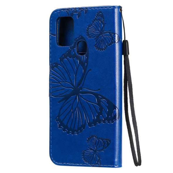 Samsung Galaxy A21s 3D Butterflies Embossing Pattern Horizontal Flip Leather Case with Holder & Card Slot & Wallet(Blue)