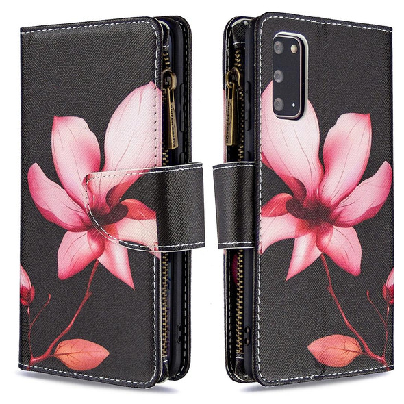 Samsung Galaxy S20+ Colored Drawing Pattern Zipper Horizontal Flip Leather Case with Holder & Card Slots & Wallet(Lotus)