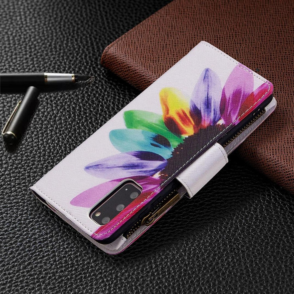 Samsung Galaxy S20 Ultra Colored Drawing Pattern Zipper Horizontal Flip Leather Case with Holder & Card Slots & Wallet(Sun Flower)