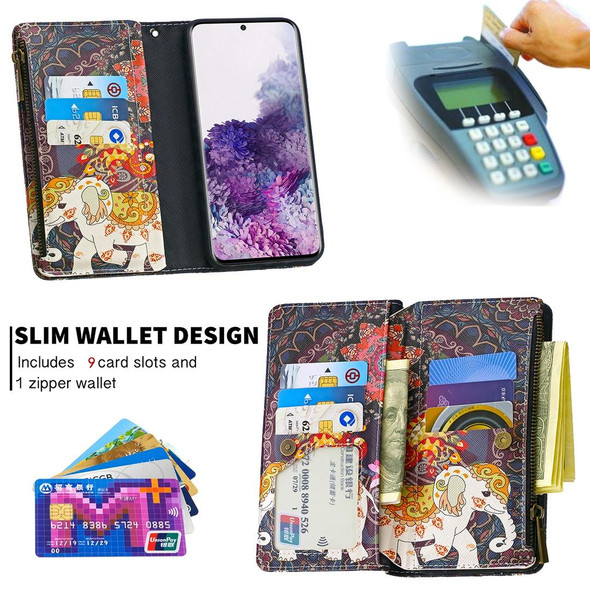 Samsung Galaxy S20 Ultra Colored Drawing Pattern Zipper Horizontal Flip Leather Case with Holder & Card Slots & Wallet(Flowers and Elephants)