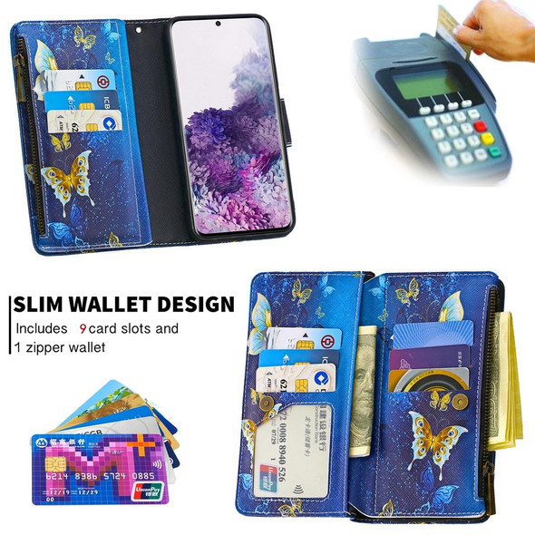 Samsung Galaxy S20 Ultra Colored Drawing Pattern Zipper Horizontal Flip Leather Case with Holder & Card Slots & Wallet(Golden Butterfly)