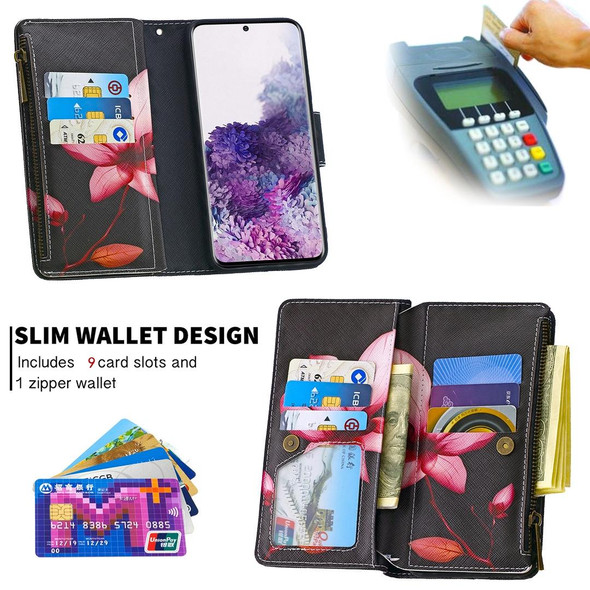 Samsung Galaxy S20 Ultra Colored Drawing Pattern Zipper Horizontal Flip Leather Case with Holder & Card Slots & Wallet(Lotus)