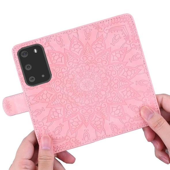 Samsung Galaxy S20+ Embossed Sunflower Pattern Horizontal Flip PU Leather Case with Holder & Card Slots & Wallet & Lanyard(Pink)