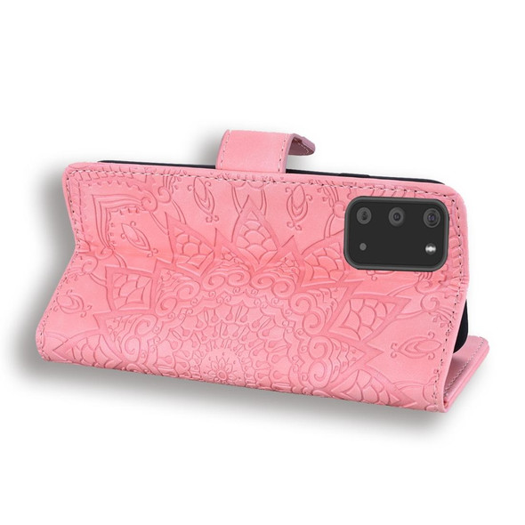 Samsung Galaxy S20+ Embossed Sunflower Pattern Horizontal Flip PU Leather Case with Holder & Card Slots & Wallet & Lanyard(Pink)