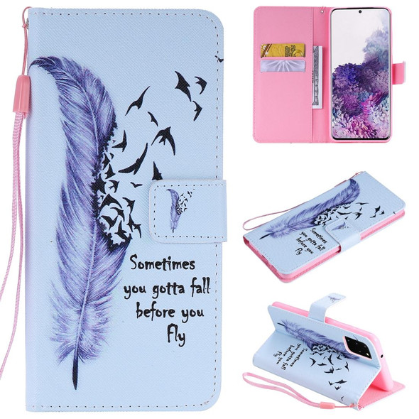 Galaxy S20+ Painting Horizontal Flip Leather Case with Holder & Card Slot & Lanyard(Feather)