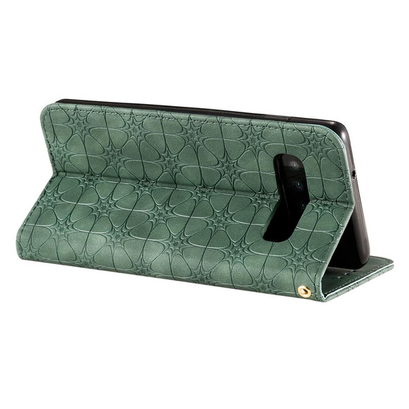 Galaxy S10 Lucky Flowers Embossing Pattern Magnetic Horizontal Flip Leather Case with Holder & Card Slots(Dark Green)