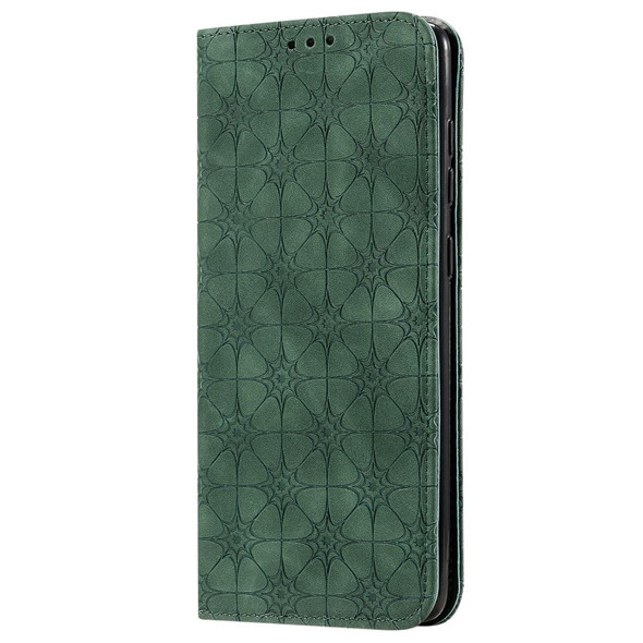 Galaxy A71 Lucky Flowers Embossing Pattern Magnetic Horizontal Flip Leather Case with Holder & Card Slots(Dark Green)